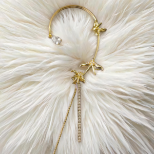 Kanhaverse Elegant Gold Floral Ear Cuff with Dangling Chains