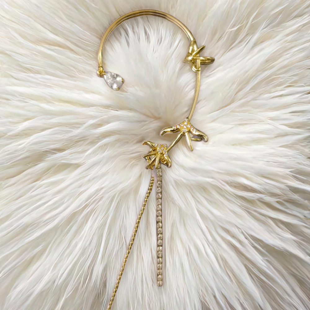 Kanhaverse Elegant Gold Floral Ear Cuff with Dangling Chains