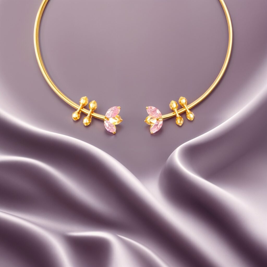 Elegant Pink Stone Open Choker Necklace
