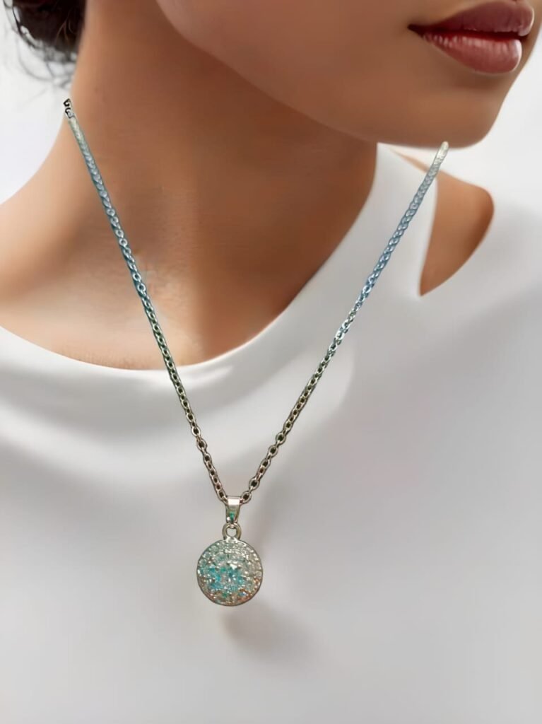 Kanhaverse Aqua Radiance Crystal Pendant Necklace