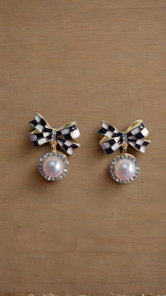 Kanhaverse Chic Bow Pearl Drop Earrings