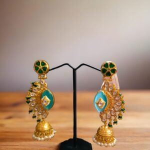 Kanhaverse Aqua Kundan Peacock Drop Earrings
